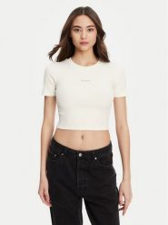 Guess T-Shirt V5YP08 K8RT2 Biały Slim Fit. Białe t-shirty Guess, l, z aplikacjami, z wiskozy, bez kołnierzyka, bez ramiączek. Za 179.99 zł.