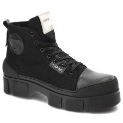 Czarne Botki Carinii Modne Buty Damskie. Czarne botki Carinii, z aplikacjami, ze skóry, bez obcasa, na płaskiej podeszwie, bez zapięcia. Za 485.99 zł.