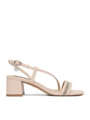 Nine West Sandały EO-LS505187-13 Beżowy. Brązowe sandały Nine West, bez wzorów, z materiału, bez obcasa, na słupku, bez zapięcia. Za 249.99 zł.
