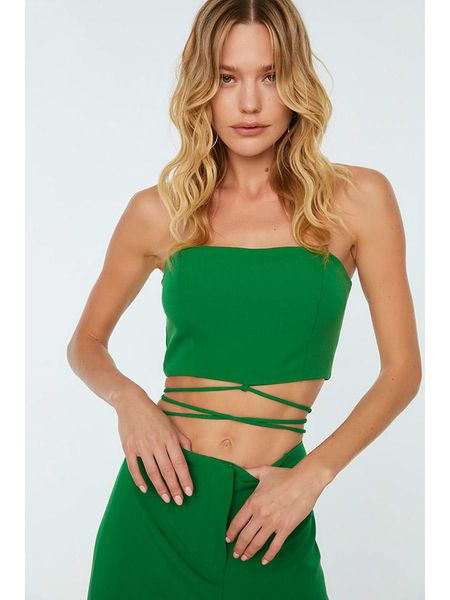 Trendyol Top w kolorze zielonym rozmiar: 36. Zielone topy Trendyol, bez wzorów, bez kołnierzyka, bez ramiączek. Za 48.28 zł.