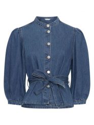 MOSS COPENHAGEN Bluzka dżinsowa "Rylan" w kolorze niebieskim rozmiar: XL. Niebieskie bluzki Moss Copenhagen, xl, bez wzorów, z bawełny, bez kołnierzyka, bez ramiączek. Za 209.82 zł.