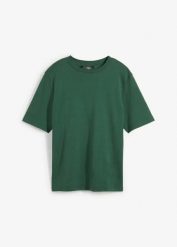 T-shirt z grubej bawełny organicznej. Czarne t-shirty bonprix, bez wzorów, z bawełny, bez kołnierzyka, bez ramiączek. Za 49.99 zł.
