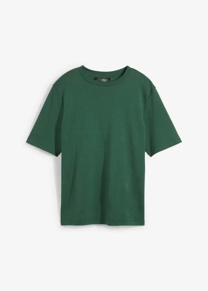 T-shirt z grubej bawełny organicznej. Czarne t-shirty bonprix, bez wzorów, z bawełny, bez kołnierzyka, bez ramiączek. Za 47.99 zł.