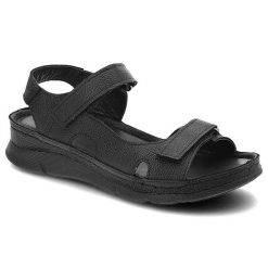 Czarne Sandały Kampa Wygodne Skórzane Buty Na Lato. Czarne sandały KAMPA, z aplikacjami, ze skóry, bez obcasa, na platformie, bez zapięcia. Za 175.00 zł.