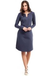Sukienka Trapezowa z Długim Rękawem - Niebieska. Niebieskie sukienki MOE, l, bez wzorów, z bawełny, bez kołnierzyka, bez ramiączek, trapezowe. Za 239.90 zł.