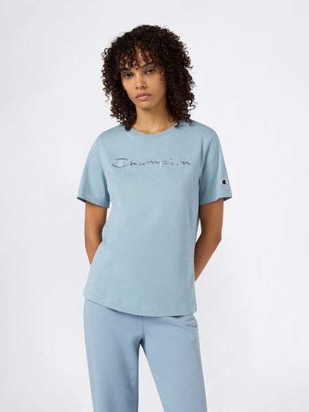 Champion Koszulka w kolorze błękitnym rozmiar: M. Niebieskie bluzki Champion, m, bez wzorów, z bawełny, bez kołnierzyka, bez ramiączek. Za 65.54 zł.