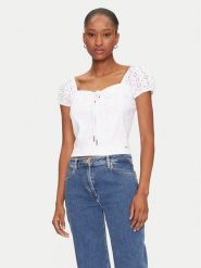 Guess Bluzka W5GP13 KCVA1 Biały Slim Fit. Białe bluzki Guess, xl, z aplikacjami, z bawełny, bez kołnierzyka, bez ramiączek. Za 159.99 zł.