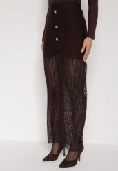 Brązowa Dzianinowa Spódnica z Wiskozą Zdobiona Koronką i Guzikami Sewora. Brązowe spódnice Born2be, na co dzień, m, z aplikacjami, z dzianiny, klasyczne, maxi, oversize. Za 129.99 zł.