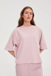 Bluza oversize różowa. Czerwone bluzy MOODO, l, bez wzorów, z bawełny, bez kaptura. Za 89.99 zł.