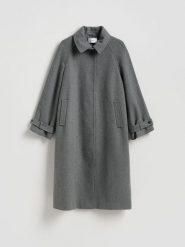 Płaszcz z dodatkiem wełny - ciemnoszary. Szare płaszcze Reserved, l, bez wzorów, z tkaniny, bez kaptura. Za 359.99 zł.