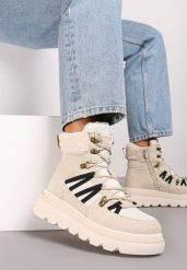 Beżowe Futerkowe Traperki na Niskiej Platformie Linivora. Brązowe trapery i śniegowce Renee, z jeansu. Za 64.99 zł.