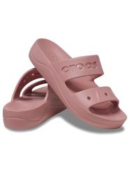 Crocs Klapki "Baya" w kolorze szaroróżowym rozmiar: 37/38. Różowe klapki Crocs, bez wzorów, z otwartym noskiem, bez obcasa, na platformie. Za 100.28 zł.