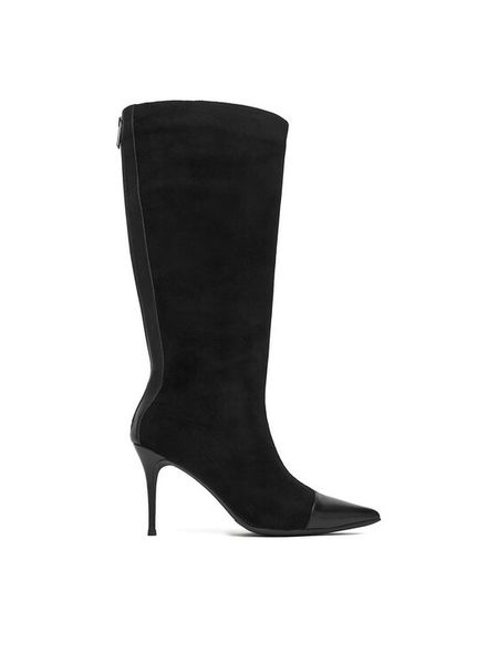 Eva Minge Kozaki EO-EDITH-GLC9177-17-861 Czarny. Czarne kozaki Eva Minge, ze skóry, bez obcasa, na szpilce, bez zapięcia. Za 639.99 zł.