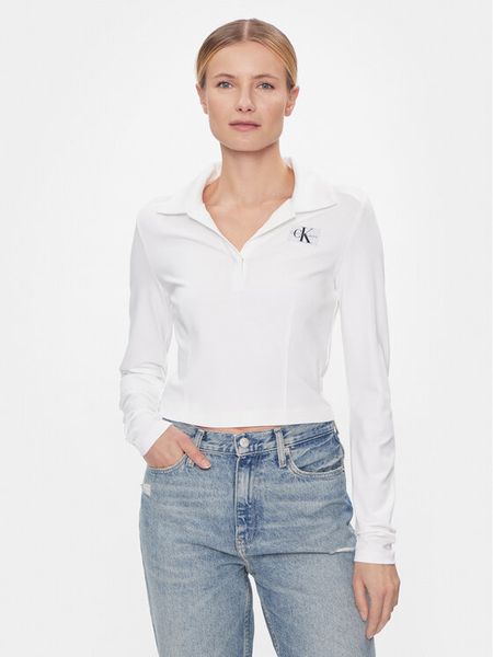 Calvin Klein Jeans Bluzka Polo Collar Milano Regular Top J20J222556 Biały Regular Fit. Białe bluzki Calvin Klein Jeans, xs, bez wzorów, z jeansu, bez kołnierzyka, bez ramiączek. Za 329.99 zł.