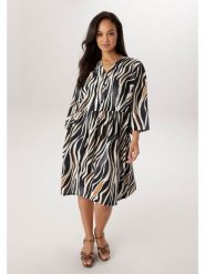 Aniston Sukienka w kolorze czarno-kremowym rozmiar: 46. Brązowe sukienki Aniston, bez wzorów, z wiskozy, bez kołnierzyka, bez ramiączek, midi. Za 217.99 zł.