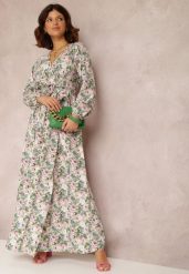 Jasnobeżowa Sukienka Katiphae. Brązowe sukienki Renee, l, z aplikacjami, z materiału, bez kołnierzyka, bez ramiączek, maxi, kopertowe. Za 54.99 zł.