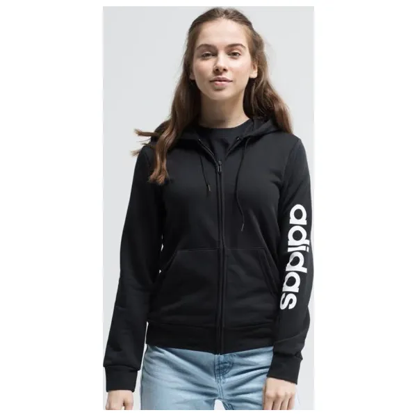 Adidas Bluza W E Lin Fz Hd , czarny, rozmiar XS. Czarne bluzy Adidas, s, z aplikacjami, z bawełny, bez kaptura. Za 199.99 zł.