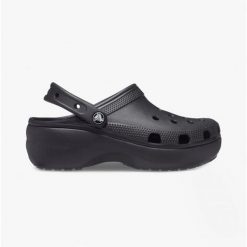 Klapki damskie Crocs CLASSIC PLATFORM CLOG. Czarne klapki Crocs, bez wzorów, bez obcasa. W wyprzedaży za 229.00 zł.