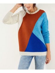 Milan Kiss Sweter w kolorze kremowo-karmelowo-niebieskim rozmiar: L. Brązowe swetry Milan Kiss, l, bez wzorów, z wełny, bez ramiączek. Za 130.99 zł.