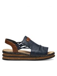Rieker Sandały 62962-14 Granatowy. Niebieskie sandały Rieker, bez wzorów, z syntetyku, bez obcasa, na koturnie, bez zapięcia. Za 259.99 zł.