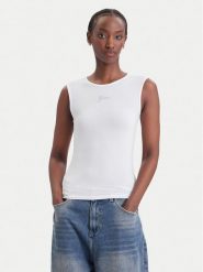 Guess Top W6YP1 7K3881 Biały Slim Fit. Białe topy Guess, s, z aplikacjami, bez kołnierzyka, bez ramiączek. Za 174.99 zł.