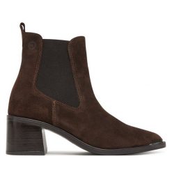 Botki Tamaris. Brązowe botki Tamaris, bez wzorów, bez obcasa, na słupku, bez zapięcia. Za 509.99 zł.