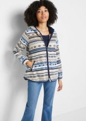 Bluza rozpinana z polaru w norweski wzór, z kapturem. Białe bluzy bonprix, bez wzorów, z polaru, z kapturem. Za 149.99 zł.