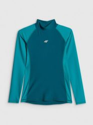 4F Top do pływania z nadrukiem damski - turkusowy M. Niebieskie topy 4f, m, bez wzorów, z materiału, bez kołnierzyka, bez ramiączek. Za 149.99 zł.