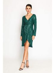 ASSUILI Sukienka w kolorze zielonym rozmiar: 36. Zielone sukienki Assuili, bez wzorów, klasyczne, bez kołnierzyka, bez ramiączek, mini. Za 176.08 zł.