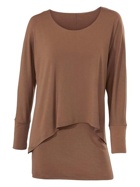 Heine Koszulka w kolorze jasnobrązowym rozmiar: 50. Brązowe bluzki Heine, bez wzorów, bez kołnierzyka, bez ramiączek. Za 83.22 zł.