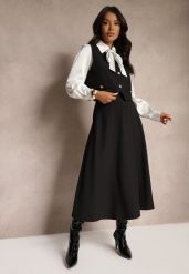 Czarny 3- Częściowy Komplet Spódnica Kamizelka z Guzikami Koszula Ozdobiona Wiązaniem Avanessae. Czarne koszule Renee, l, bez wzorów, eleganckie, bez kołnierzyka, bez ramiączek. Za 219.99 zł.