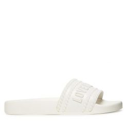 Klapki LOVE MOSCHINO. Białe klapki Love Moschino, bez wzorów, bez obcasa. Za 559.99 zł.