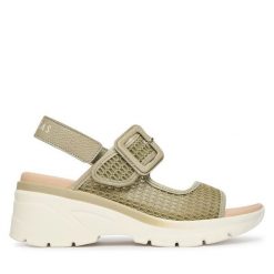 Sandały Hispanitas. Zielone sandały Hispanitas, bez wzorów, bez obcasa, na płaskiej podeszwie, bez zapięcia. Za 609.99 zł.