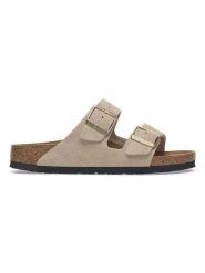 Birkenstock Skórzane klapki "Arizona" w kolorze beżowym rozmiar: onesize. Brązowe klapki Birkenstock, bez wzorów, ze skóry, z otwartym noskiem, bez obcasa. Za 403.47 zł.