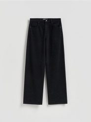 Jeansy wide leg ze strasem - czarny. Czarne jeansy Reserved, bez wzorów. Za 199.99 zł.