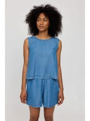 MAZINE Top "Denim" w kolorze niebieskim rozmiar: M. Niebieskie topy MAZINE, m, bez wzorów, z denimu, bez kołnierzyka, bez ramiączek. Za 123.25 zł.