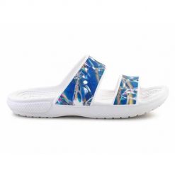 Klapki unisex Crocs Classic Hyperreal Sandal. Niebieskie klapki Crocs, bez wzorów, z materiału, bez obcasa. Za 261.00 zł.