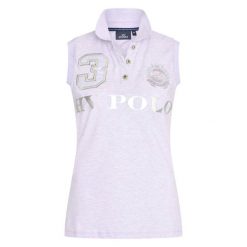 Damskie jeździeckie polo bez rękawów HV Polo Favouritas. Fioletowe koszulki polo HV POLO, m, z aplikacjami, z bawełny, bez kołnierzyka, bez ramiączek. Za 277.50 zł.