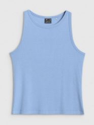 4F Top slim gładki damski - granatowy XS. Niebieskie topy 4f, xs, bez wzorów, z bawełny, bez kołnierzyka, bez ramiączek. Za 39.99 zł.