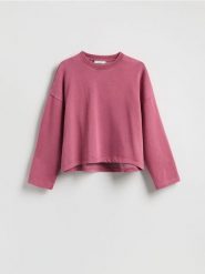 Gładka bluza z bawełną - jasnofioletowy. Fioletowe bluzy Reserved, l, bez wzorów, z bawełny, bez kaptura. Za 79.99 zł.