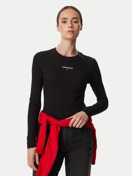 Tommy Jeans Bluzka Classic Logo DW0DW23248 Czarny Slim Fit. Czarne bluzki Tommy Jeans, m, bez wzorów, z bawełny, bez kołnierzyka, bez ramiączek. Za 149.99 zł.