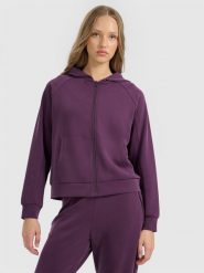 4F Bluza dresowa rozpinana z modalem damska - fioletowa XS. Fioletowe bluzy 4f, xs, bez wzorów, z dresówki, z kapturem. Za 189.99 zł.