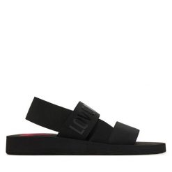 Sandały LOVE MOSCHINO. Czarne sandały Love Moschino, bez wzorów, bez obcasa, na płaskiej podeszwie, bez zapięcia. Za 519.99 zł.