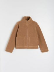 Bluza sherpa - brązowy. Brązowe bluzy sportowe Sinsay, l, bez wzorów, bez kaptura. Za 59.99 zł.