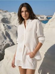 Muślinowa koszula z morskim motywem - wielobarwny. Zielone koszule Sinsay, l, bez wzorów, bez kołnierzyka, bez ramiączek. Za 49.99 zł.