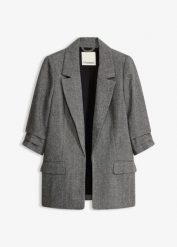 Długi żakiet z kołnierzykiem z klapkami. Czarne marynarki i żakiety bonprix, bez wzorów, eleganckie. Za 249.99 zł.