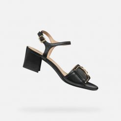 Sandały GEOX D35RNB Czarny. Czarne sandały Geox, bez wzorów, ze skóry, bez obcasa, bez zapięcia. Za 465.99 zł.