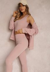 Jasnoróżowy Komplet Dresowy 3-częściowy z Legginsami Bluzą i Topem Heri. Czerwone bluzy Renee, l, bez wzorów, z dresówki, z kapturem. Za 64.99 zł.