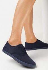Granatowe Tenisówki z Krótkim Sznurowaniem Aimena. Niebieskie trampki Born2be, bez wzorów, bez zapięcia. W wyprzedaży za 31.99 zł.