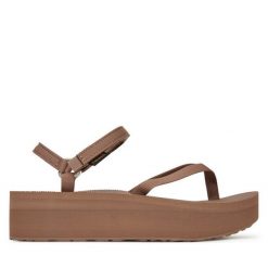 Sandały Teva. Brązowe sandały Teva, bez wzorów, bez obcasa, na koturnie, bez zapięcia. Za 349.99 zł.